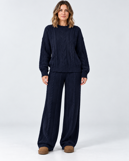 Women's Sweater Set – Cable Knit Wide-Leg