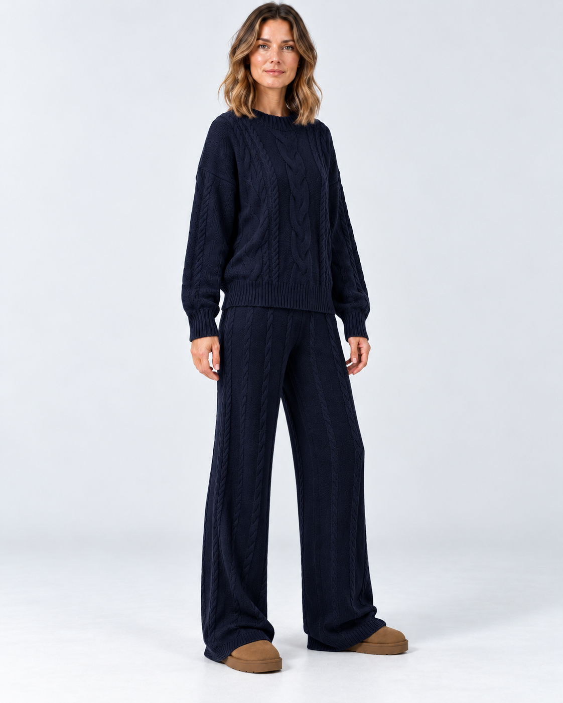 Women's Sweater Set – Cable Knit Wide-Leg