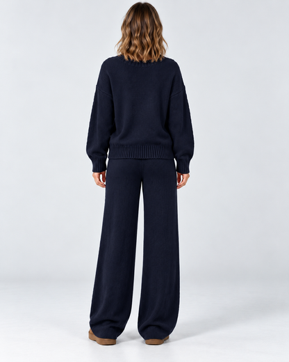 Women's Sweater Set – Cable Knit Wide-Leg