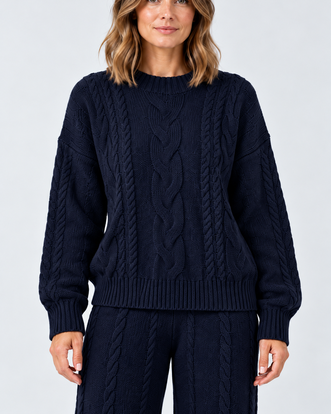 Women's Sweater Set – Cable Knit Wide-Leg