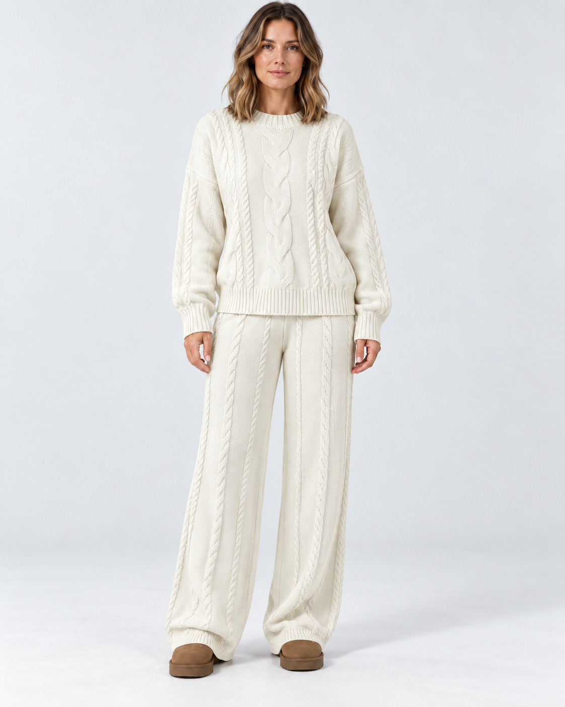 Women's Sweater Set – Cable Knit Wide-Leg