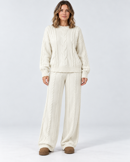 Women's Sweater Set – Cable Knit Wide-Leg
