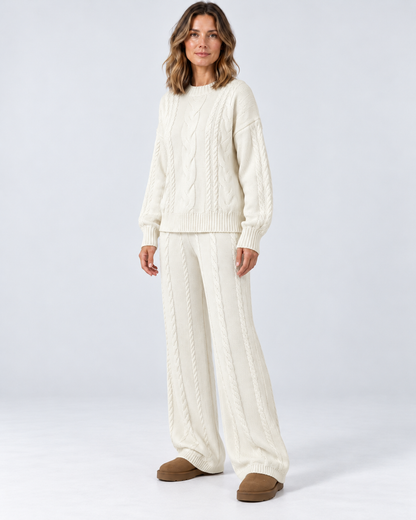 Women's Sweater Set – Cable Knit Wide-Leg