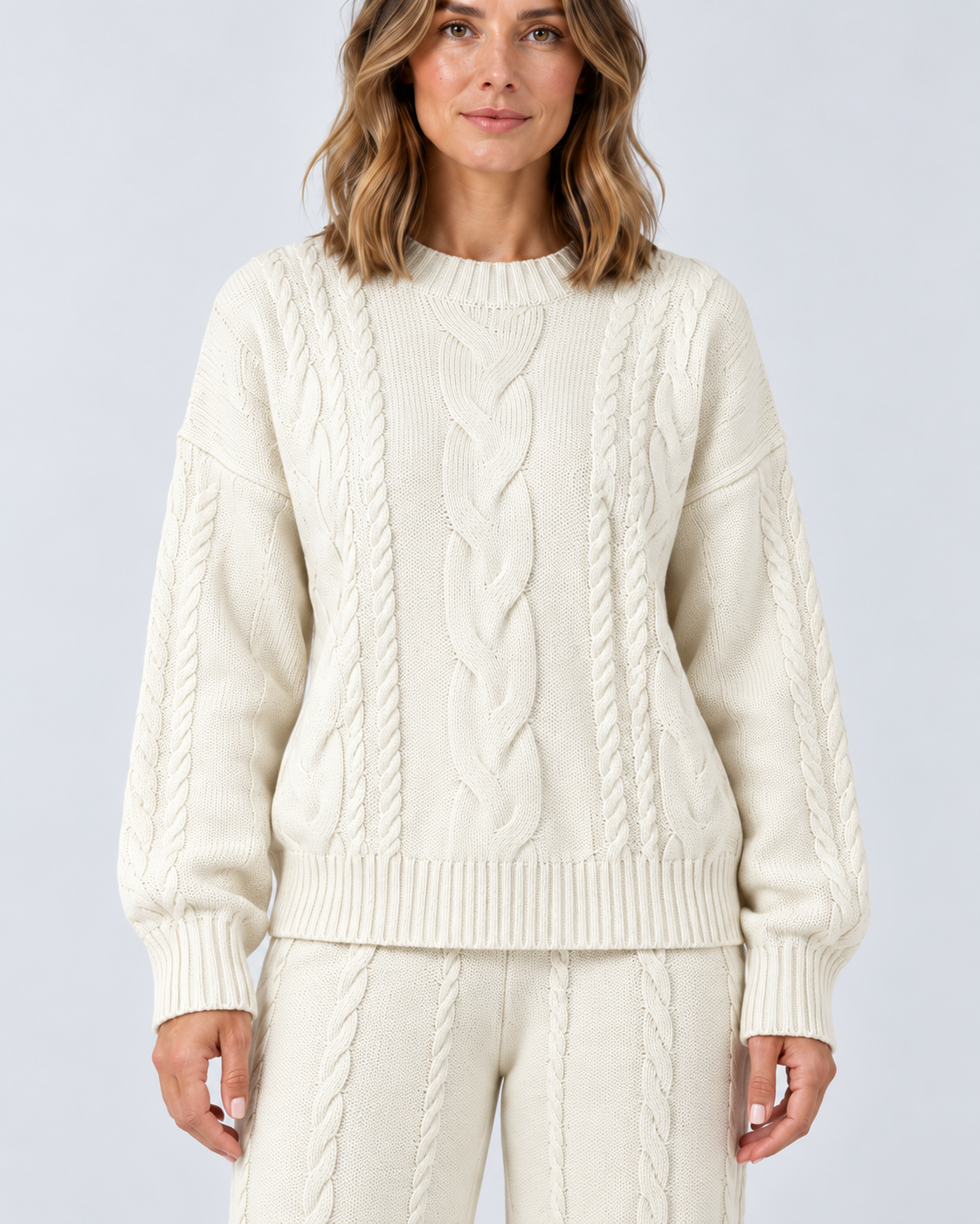 Women's Sweater Set – Cable Knit Wide-Leg