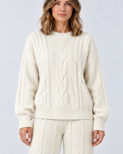 Women's Sweater Set – Cable Knit Wide-Leg