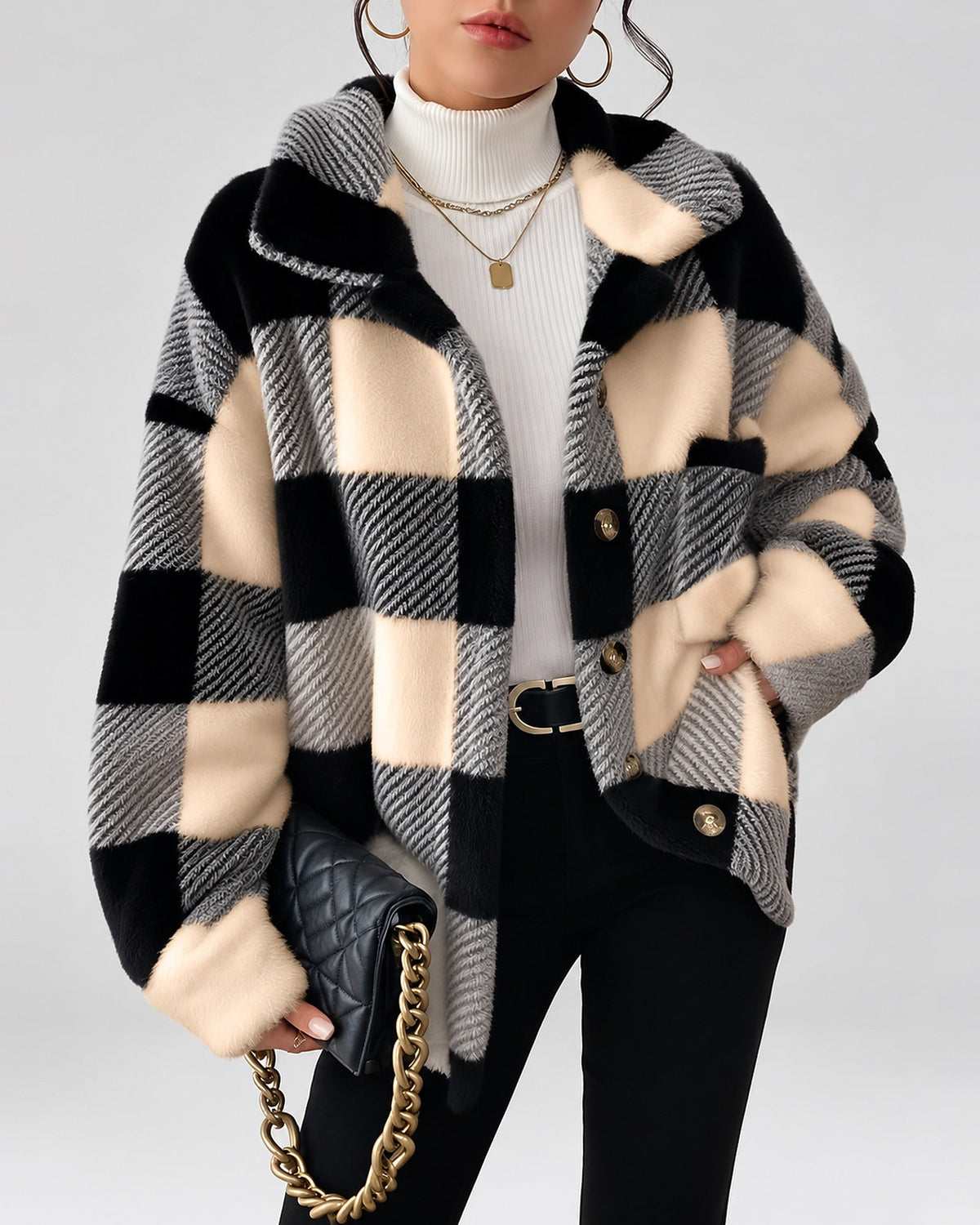 Women's Shacket – Plaid Fleece Button Front