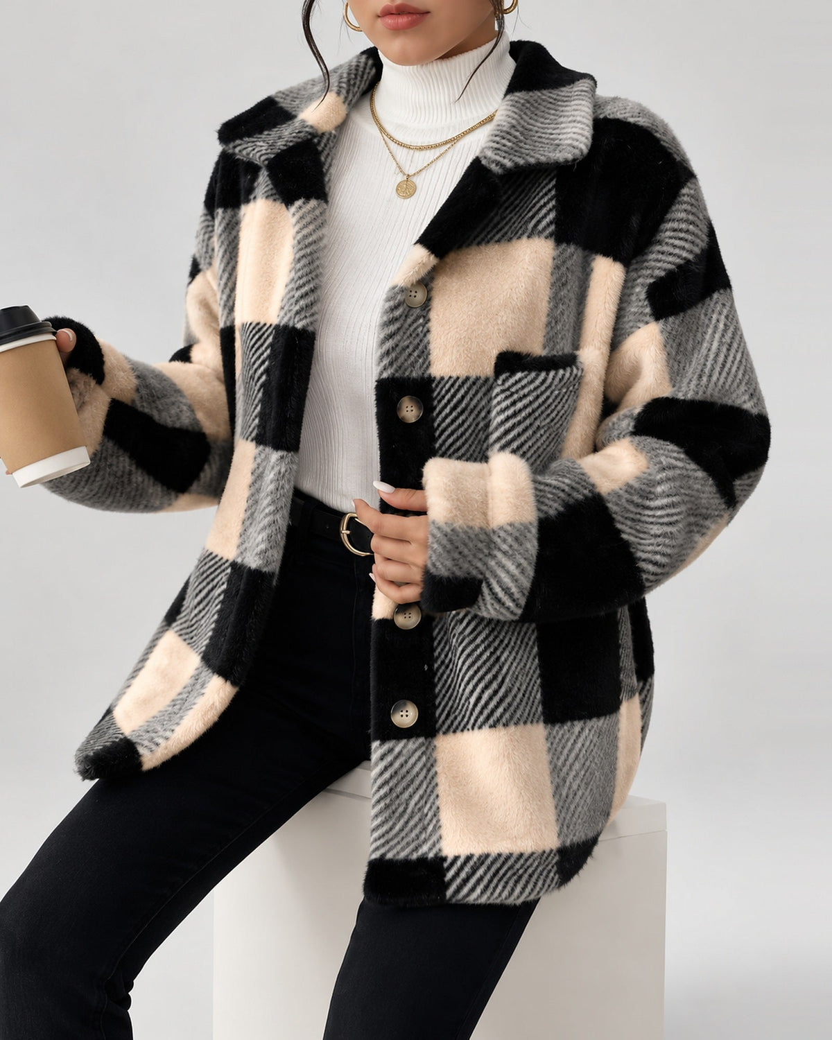 Women's Shacket – Plaid Fleece Button Front