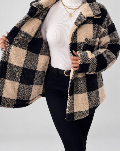 Women's Shacket – Plaid Fleece Button Front