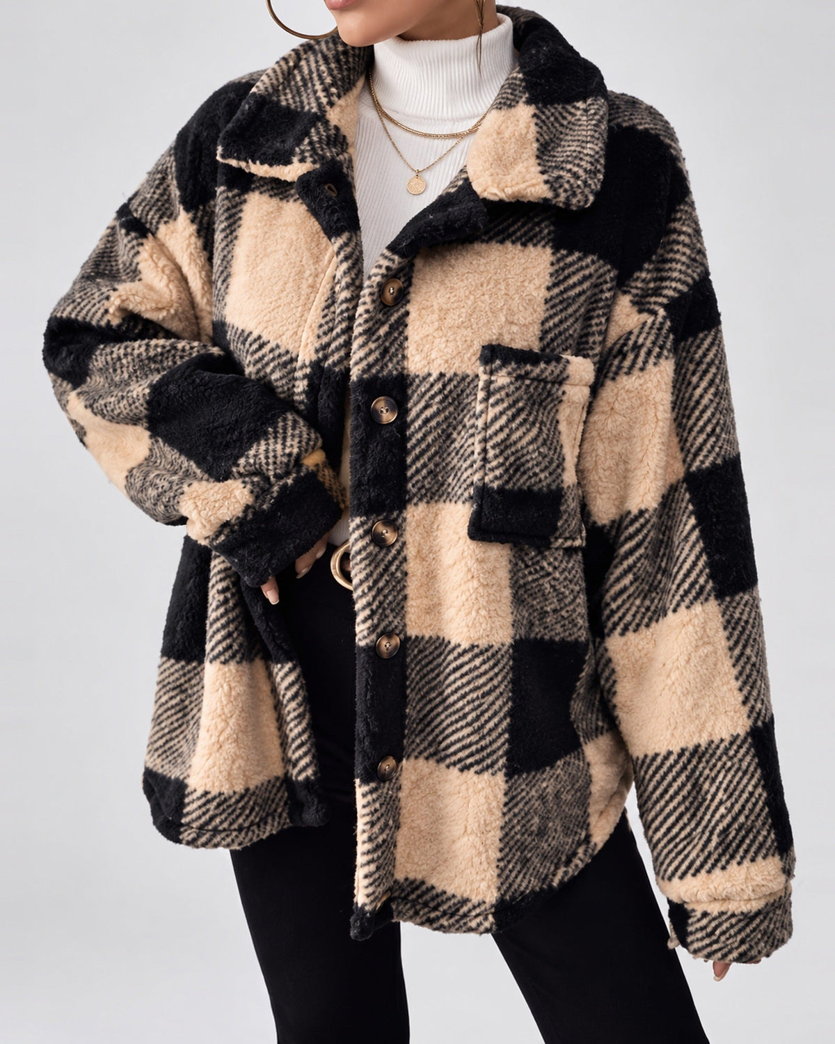 Women's Shacket – Plaid Fleece Button Front