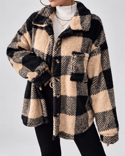 Women's Shacket – Plaid Fleece Button Front