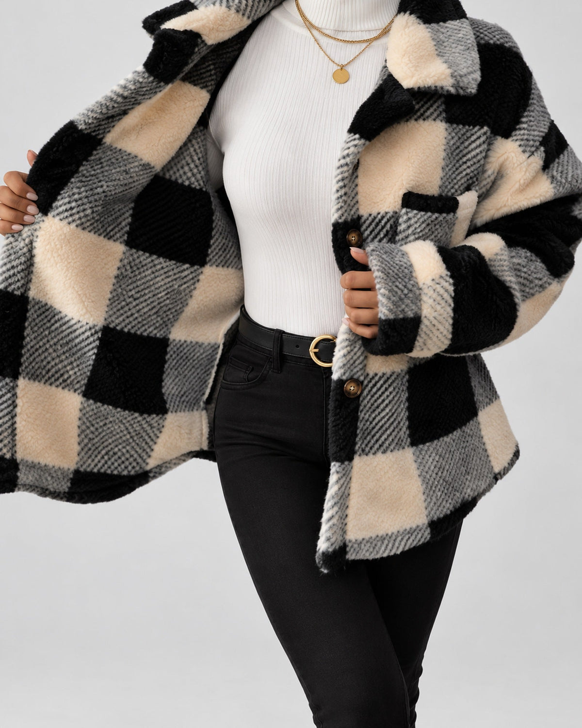 Women's Shacket – Plaid Fleece Button Front
