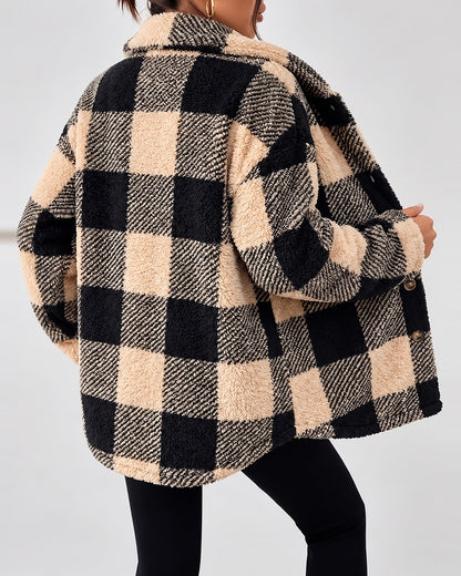 Women's Shacket – Plaid Fleece Button Front