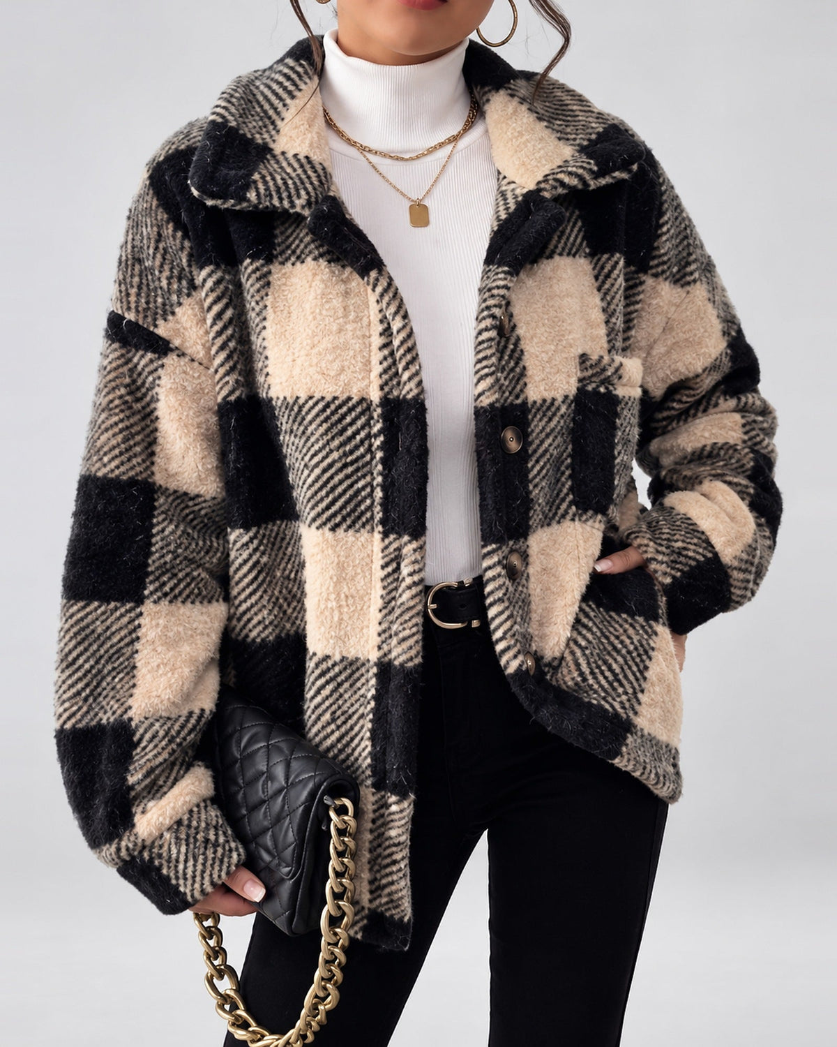 Women's Shacket – Plaid Fleece Button Front