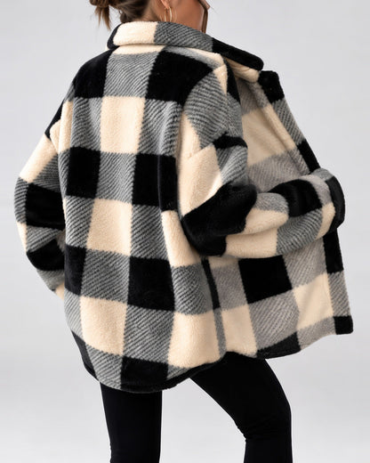 Women's Shacket – Plaid Fleece Button Front