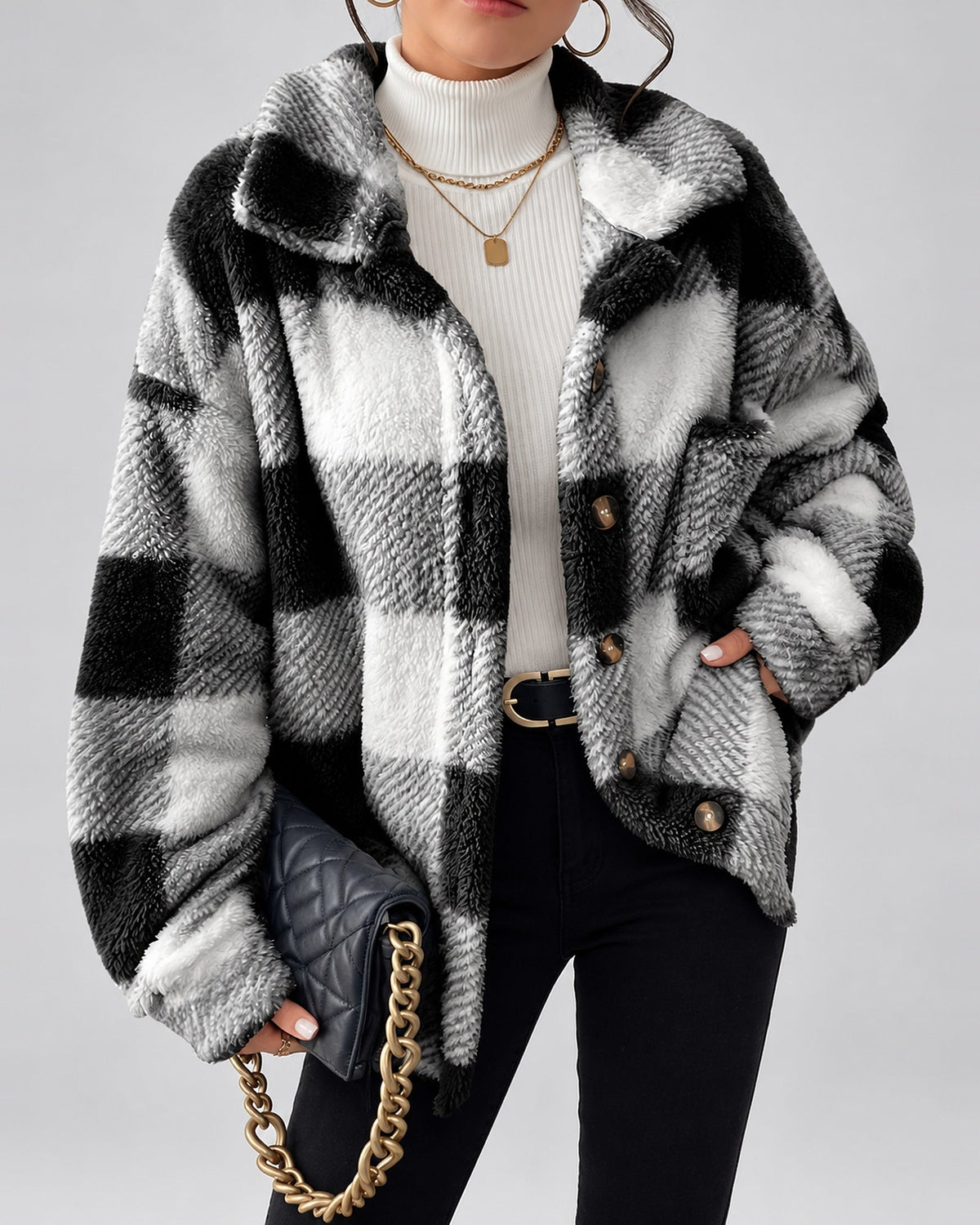 Women's Shacket – Plaid Fleece Button Front