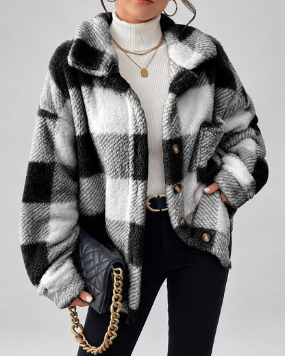 Women's Shacket – Plaid Fleece Button Front