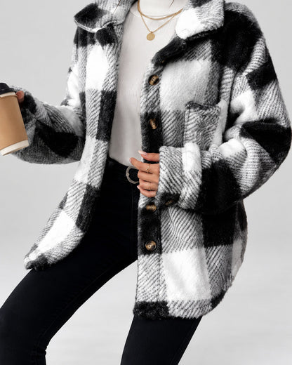 Women's Shacket – Plaid Fleece Button Front