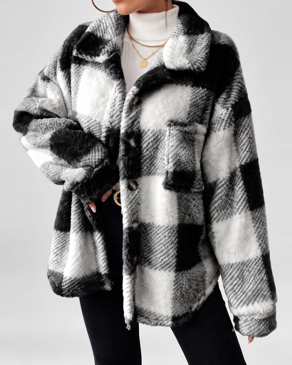 Women's Shacket – Plaid Fleece Button Front