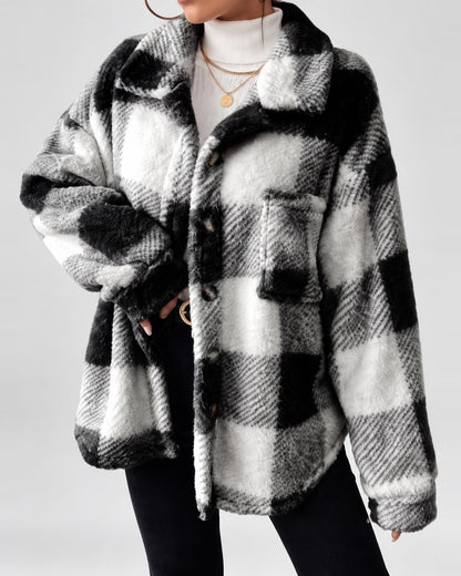 Women's Shacket – Plaid Fleece Button Front