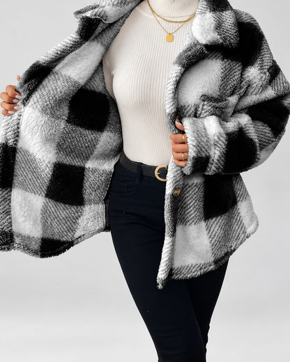 Women's Shacket – Plaid Fleece Button Front