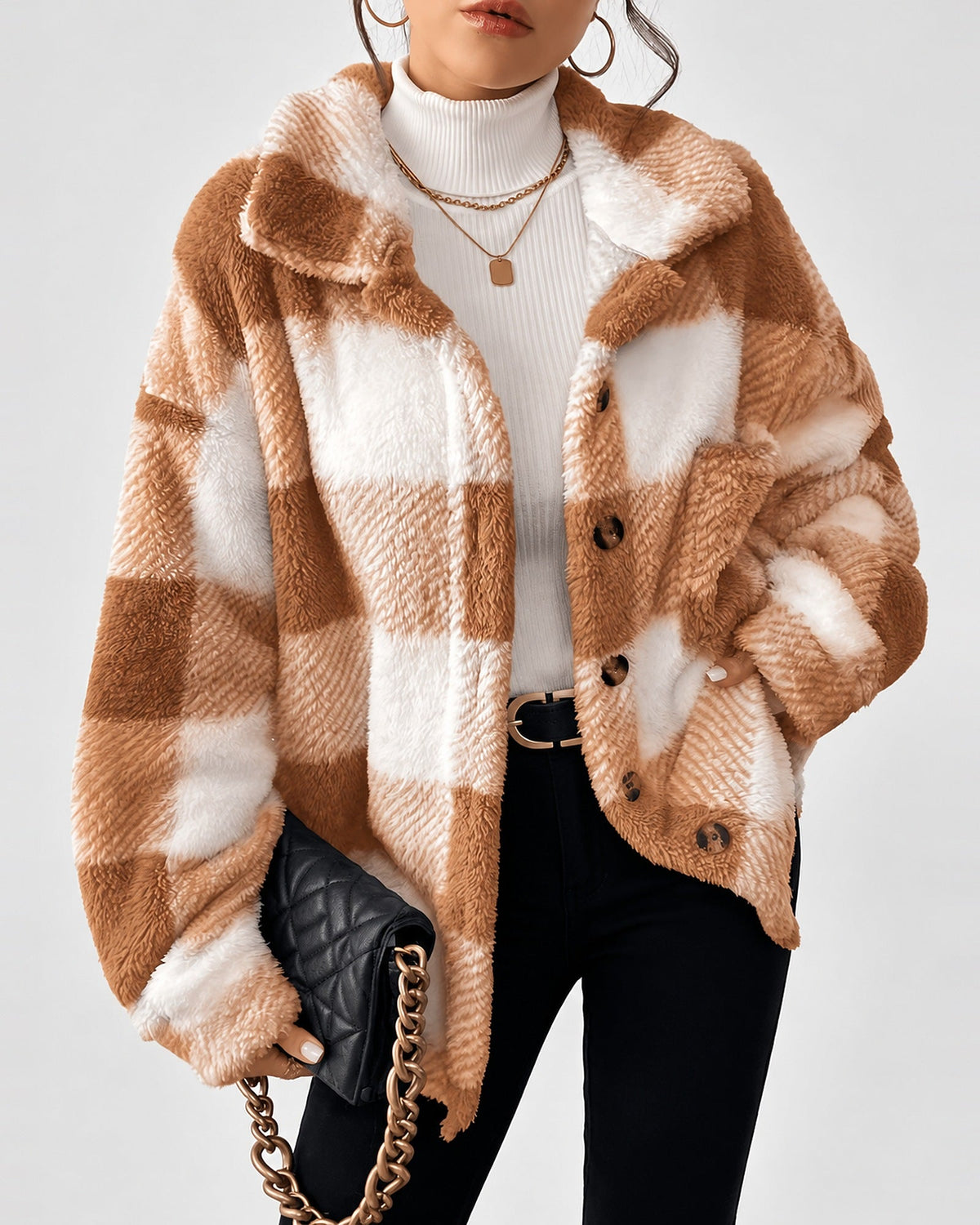 Women's Shacket – Plaid Fleece Button Front