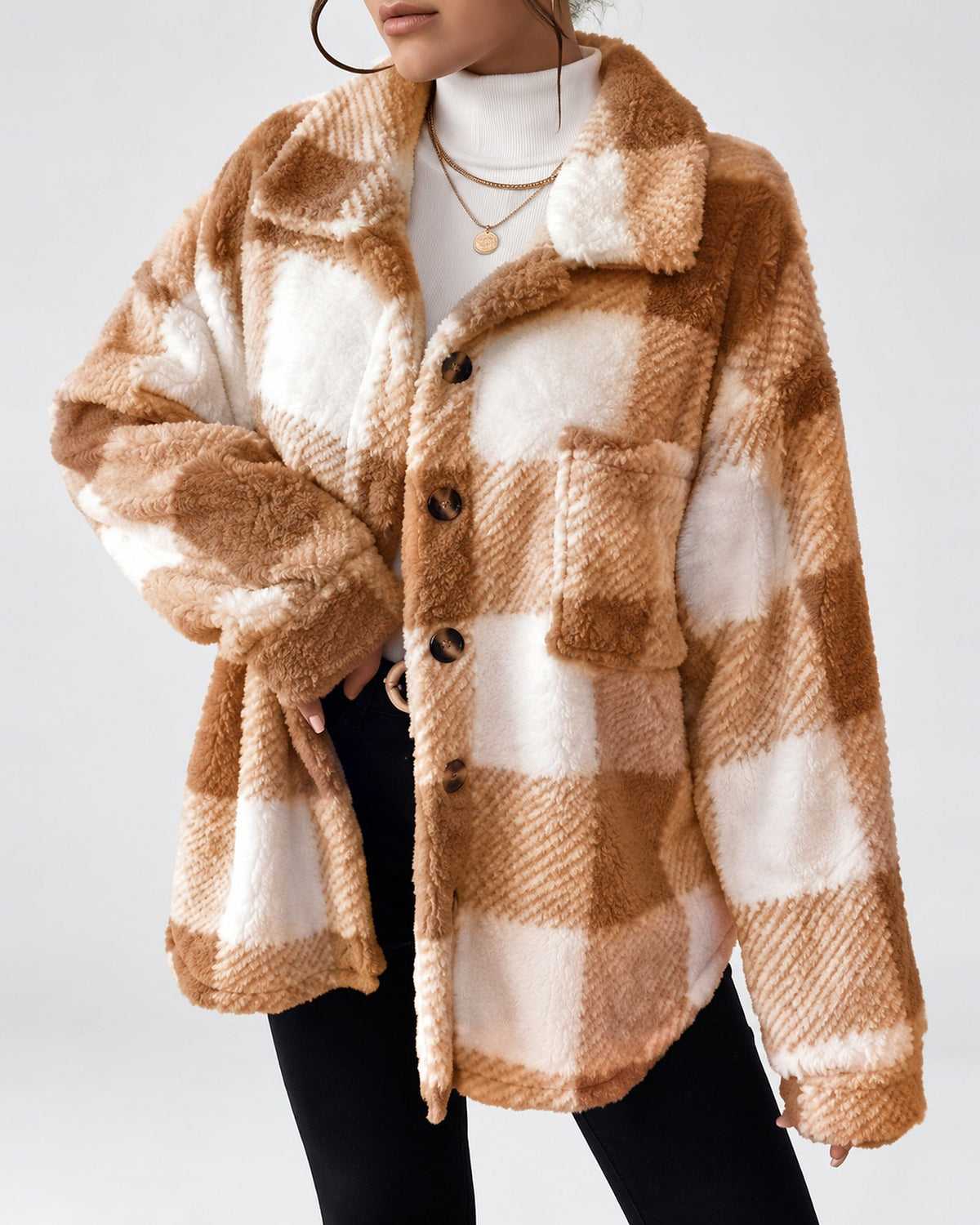 Women's Shacket – Plaid Fleece Button Front