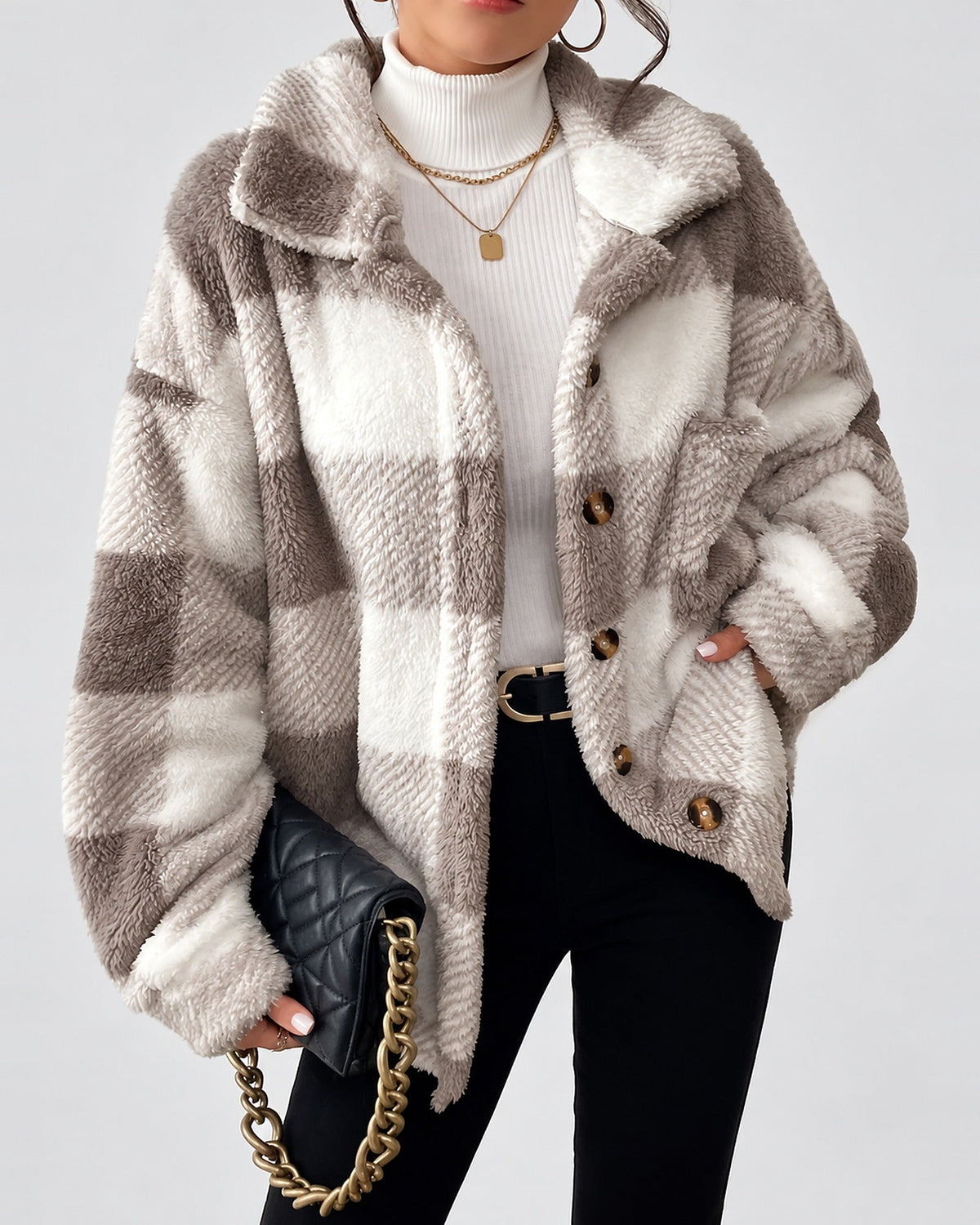 Women's Shacket – Plaid Fleece Button Front