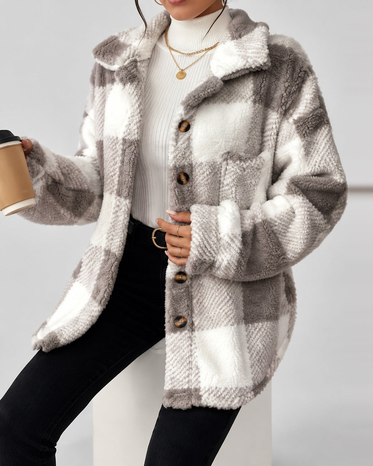 Women's Shacket – Plaid Fleece Button Front