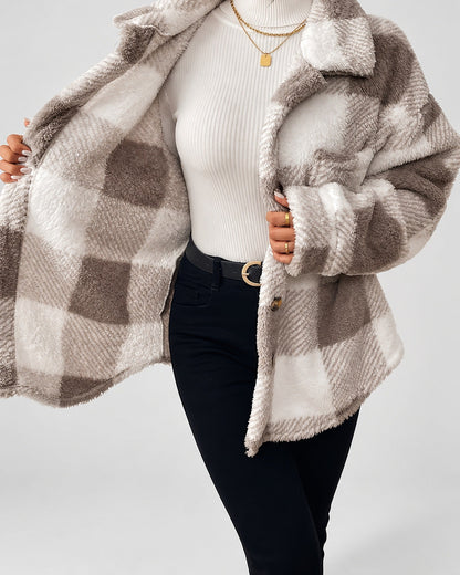 Women's Shacket – Plaid Fleece Button Front