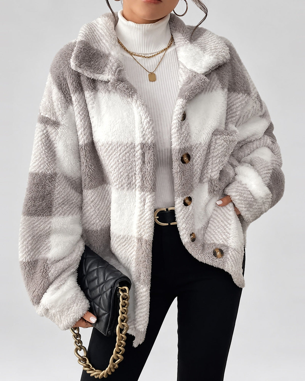 Women's Shacket – Plaid Fleece Button Front