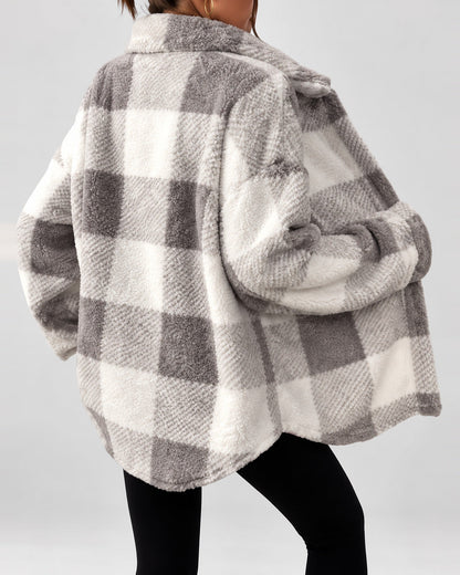 Women's Shacket – Plaid Fleece Button Front