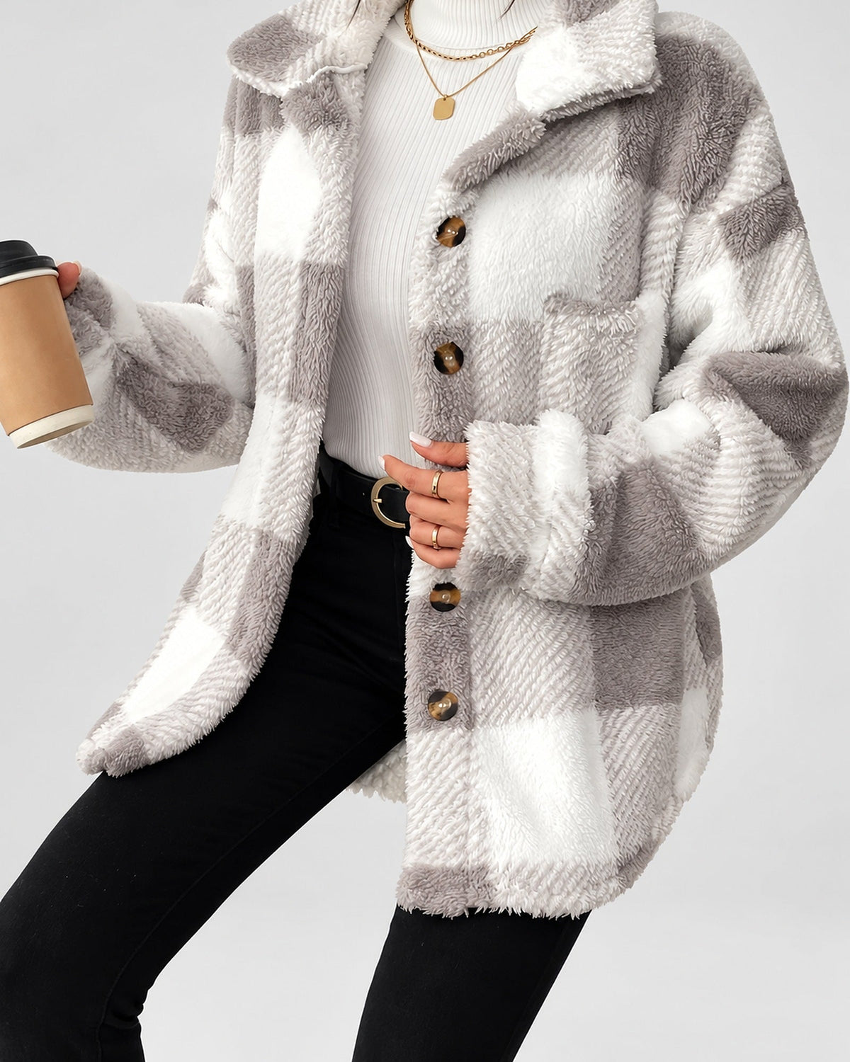 Women's Shacket – Plaid Fleece Button Front