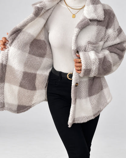Women's Shacket – Plaid Fleece Button Front