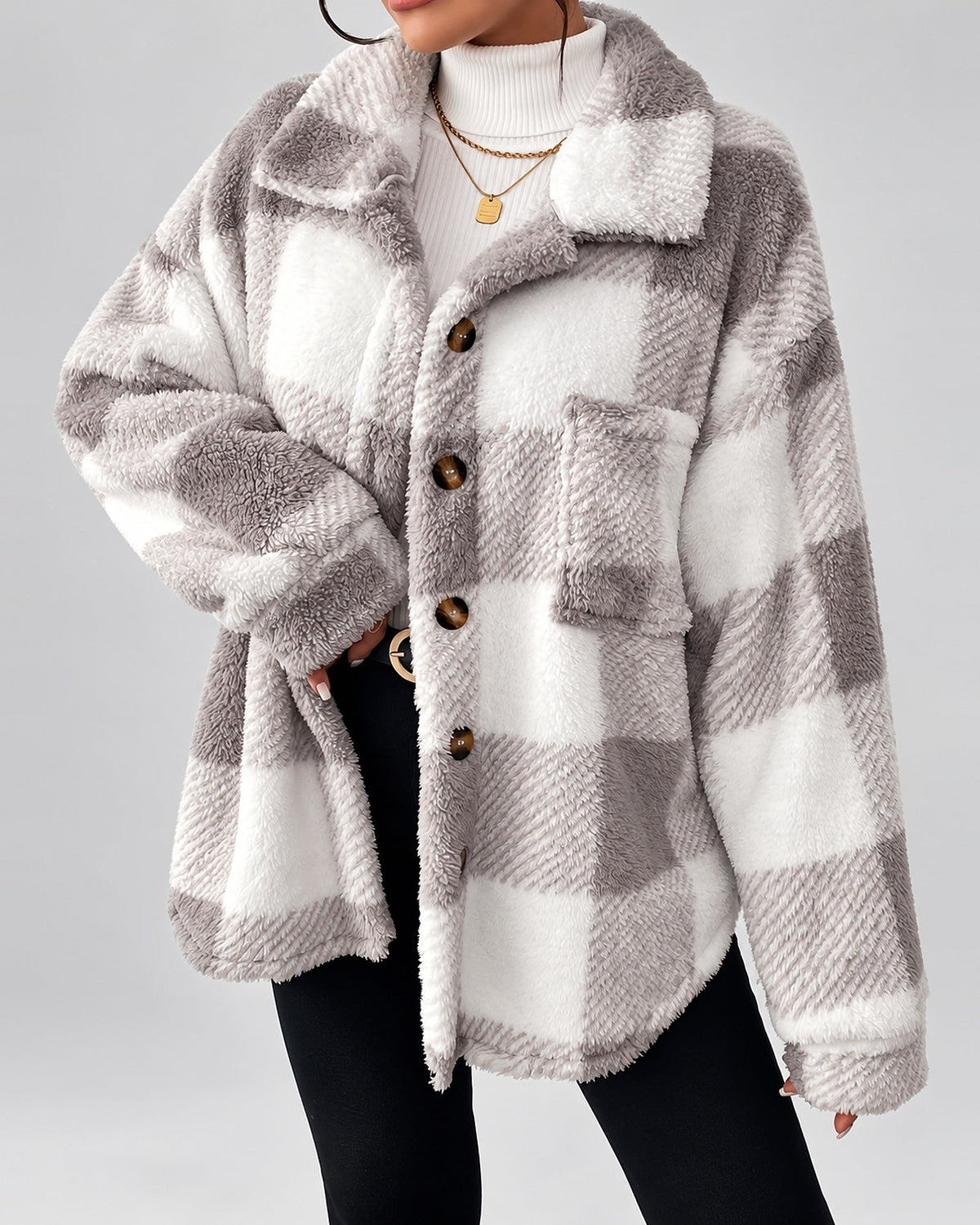Women's Shacket – Plaid Fleece Button Front