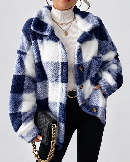 Women's Shacket – Plaid Fleece Button Front