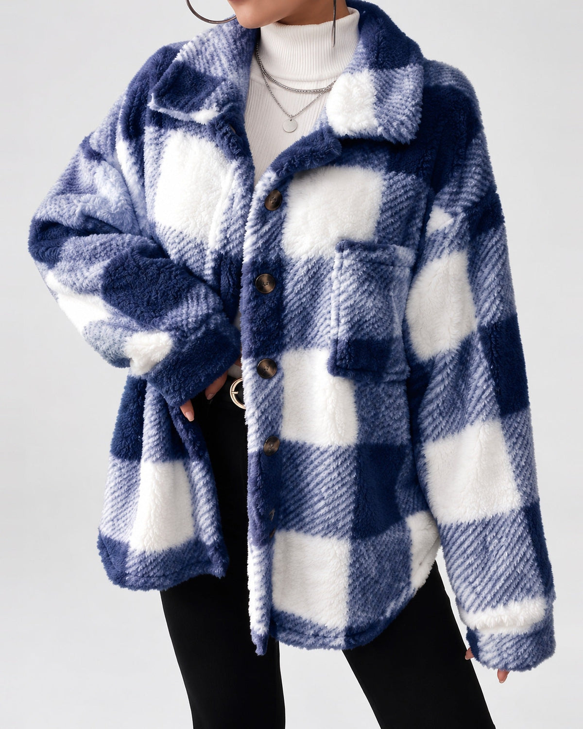 Women's Shacket – Plaid Fleece Button Front