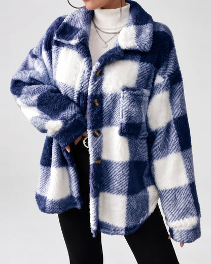 Women's Shacket – Plaid Fleece Button Front