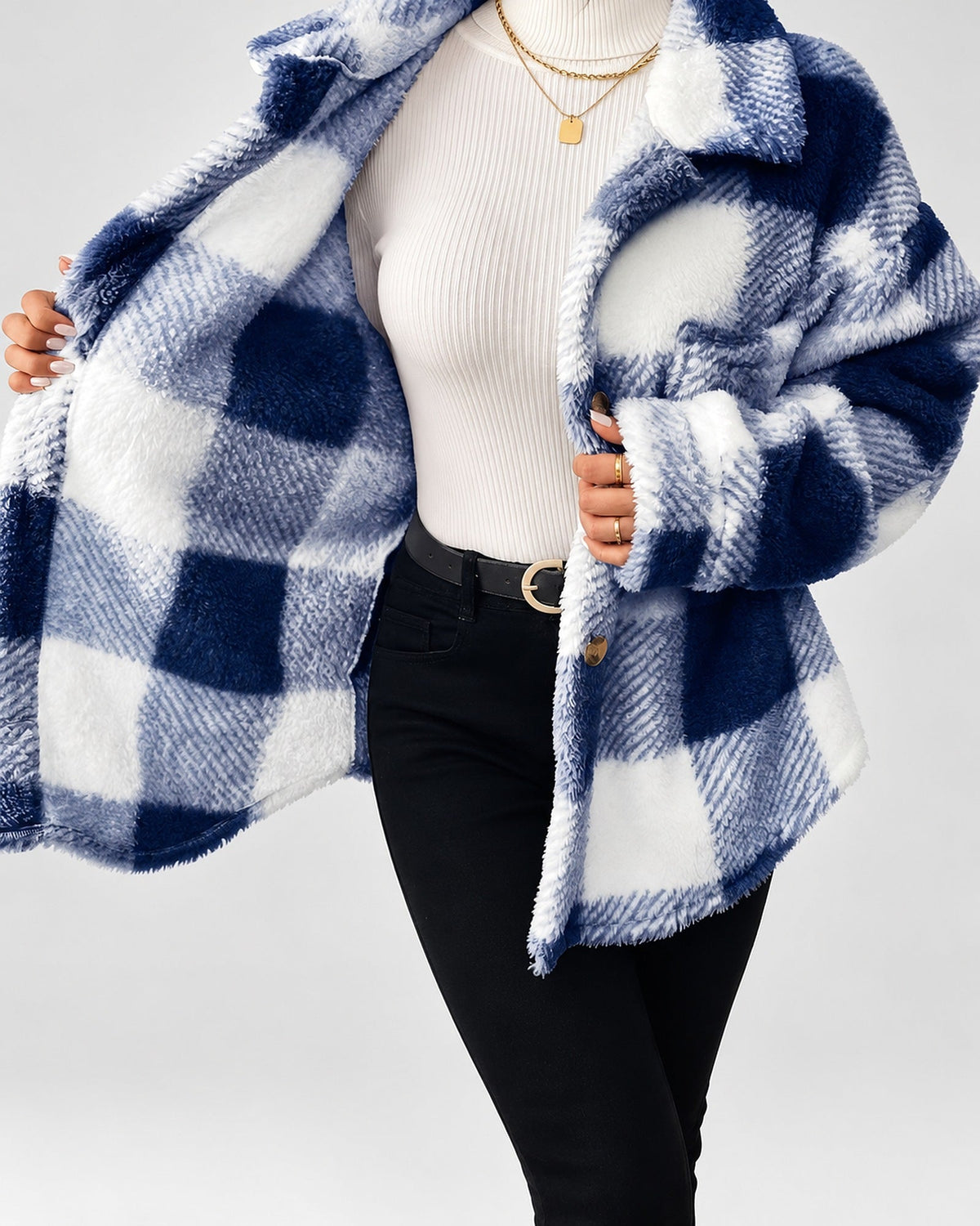 Women's Shacket – Plaid Fleece Button Front