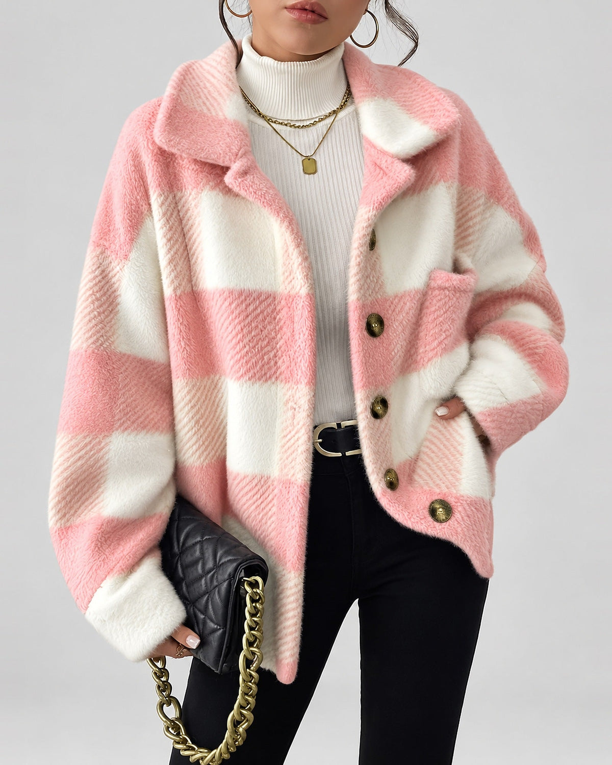 Women's Shacket – Plaid Fleece Button Front