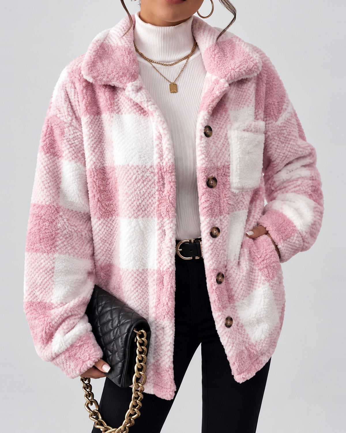 Women's Shacket – Plaid Fleece Button Front