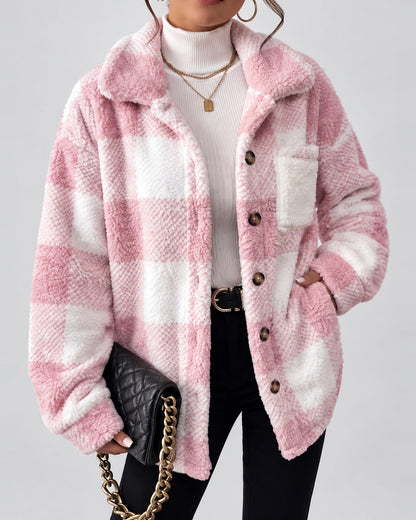 Women's Shacket – Plaid Fleece Button Front