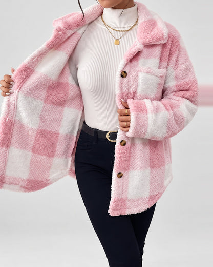 Women's Shacket – Plaid Fleece Button Front