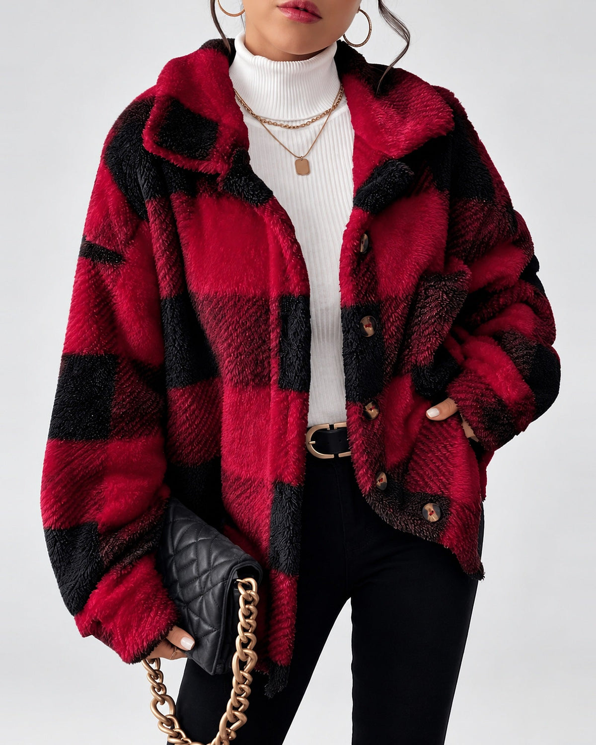 Women's Shacket – Plaid Fleece Button Front