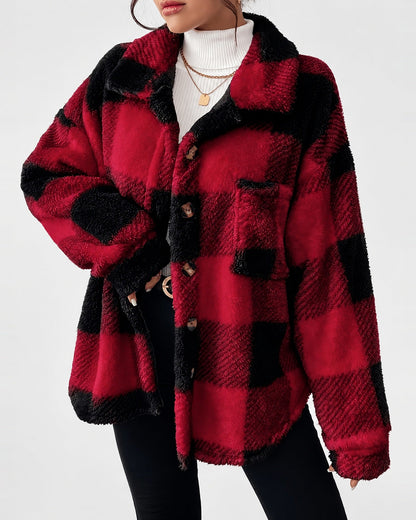 Women's Shacket – Plaid Fleece Button Front