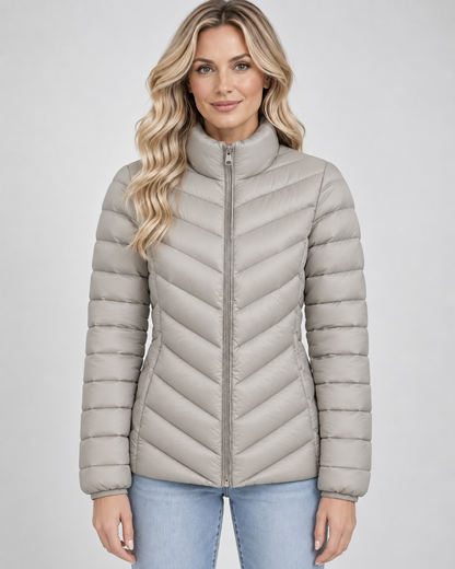 Women's Puffer Jacket – Chevron Quilted, Stand Collar