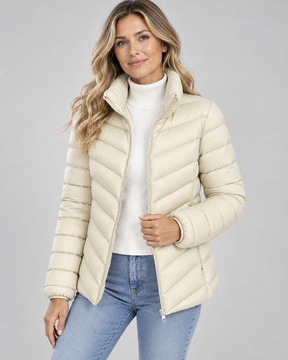 Women's Puffer Jacket – Chevron Quilted, Stand Collar