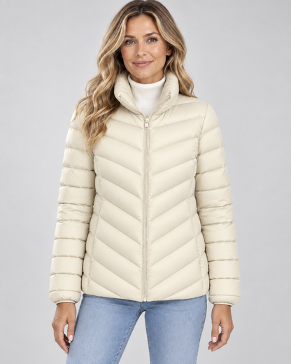 Women's Puffer Jacket – Chevron Quilted, Stand Collar