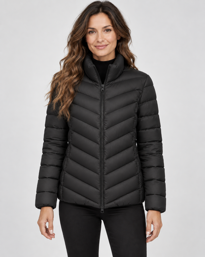 Women's Puffer Jacket – Chevron Quilted, Stand Collar