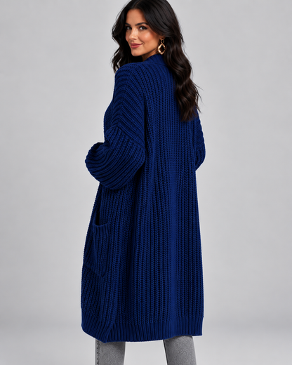 Women's Cardigan – Chunky Knit, Longline, Open Front, Drop Shoulders
