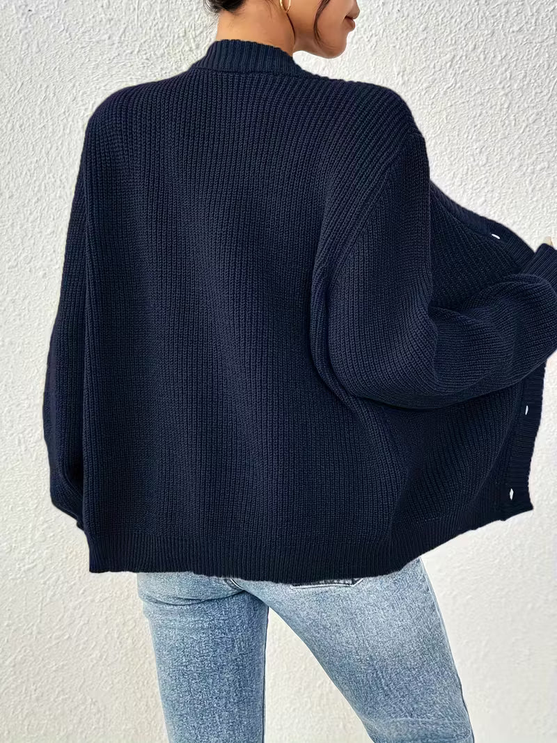 Women's Chunky Knit Cardigan – V-Neck, Button-Front